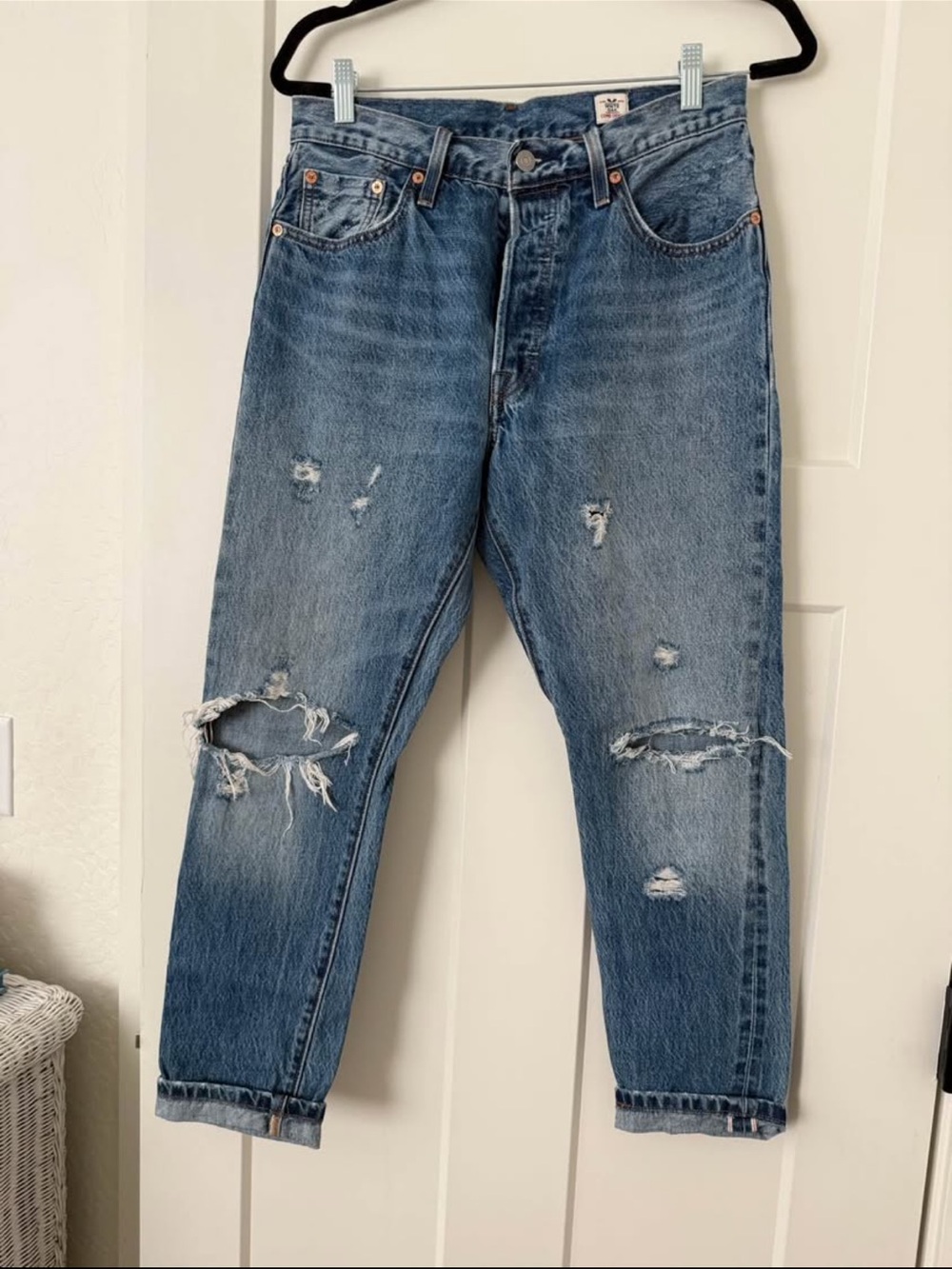 Levi's White Cone Denim Women's Straight Leg Distressed Jeans